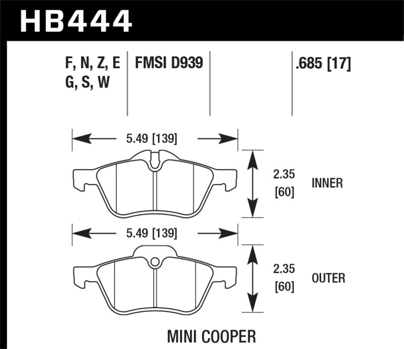 Mini Cooper Brake Pads - Front - Hawk Performance - HPS 5.0 - `06-`08